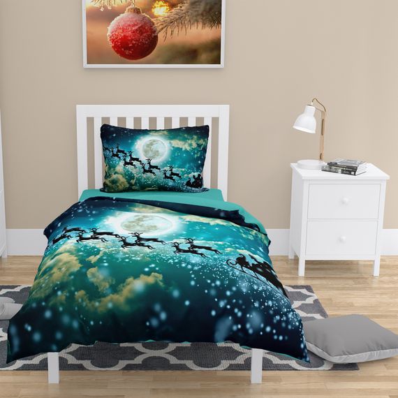 MonoHome NY Deer طقم غطاء لحاف مفرد من الساتان القطني ثلاثي الأبعاد - صورة 1