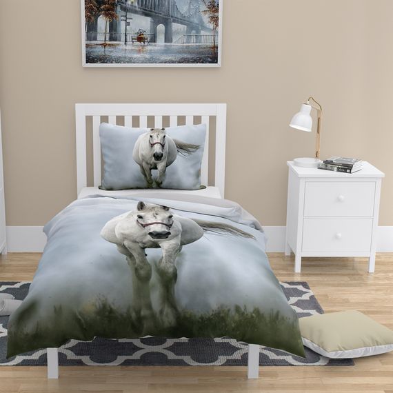 MonoHome Horse 3D Cotton Satin Single Duvet Cover Set - photo 1
