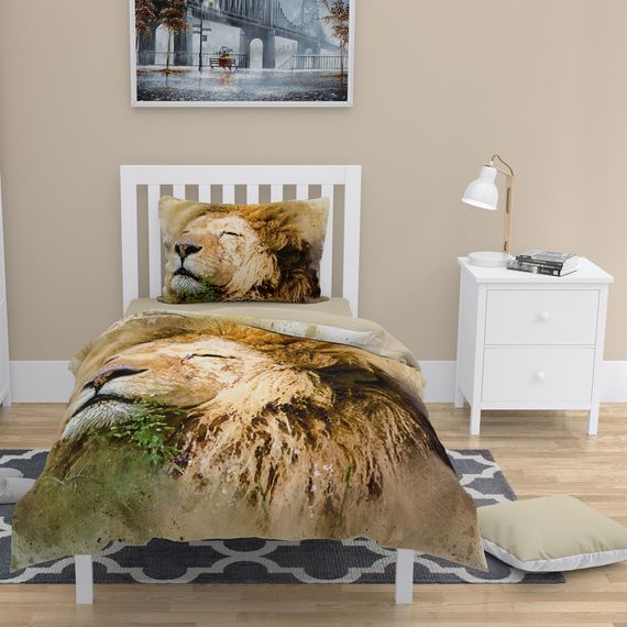 MonoHome Lion 3D Cotton Satin Single Duvet Cover Set - photo 1