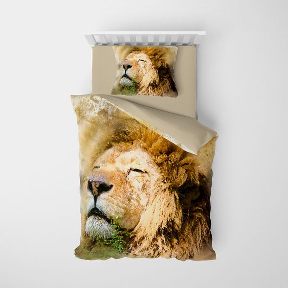 MonoHome Lion 3D Cotton Satin Single Duvet Cover Set - photo 3