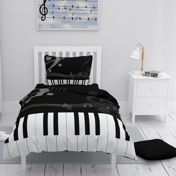 طقم غطاء لحاف مفرد من الساتان القطني ثلاثي الأبعاد من MonoHome Piano - صورة 1