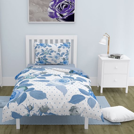 Набір односпального постільної білизни MonoHome BlueRose 3D з бавовняного сатину, 160x220 см, яскраві кольори, дихаюча тканина, без усадки - фото 1