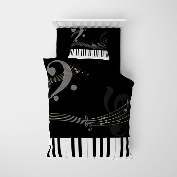 طقم غطاء لحاف مفرد من الساتان القطني ثلاثي الأبعاد من MonoHome Piano - صورة 3