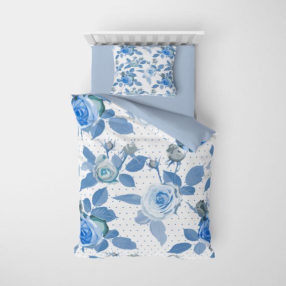 Набір односпального постільної білизни MonoHome BlueRose 3D з бавовняного сатину, 160x220 см, яскраві кольори, дихаюча тканина, без усадки - фото 3