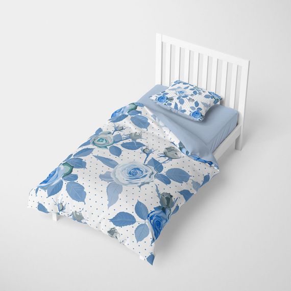 Набір односпального постільної білизни MonoHome BlueRose 3D з бавовняного сатину, 160x220 см, яскраві кольори, дихаюча тканина, без усадки - фото 2