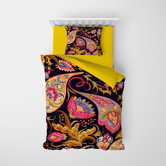 طقم غطاء لحاف مفرد من الساتان القطني الهندي ثلاثي الأبعاد من MonoHome - صورة 3