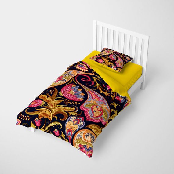 طقم غطاء لحاف مفرد من الساتان القطني الهندي ثلاثي الأبعاد من MonoHome - صورة 2