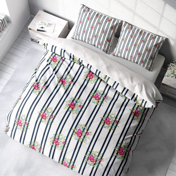 Комплект постільної linen MonoHome Ribbon 3D з бавовняного сатину, 200x220 см, з оригінальним дизайном і яскравими кольорами, комфортний сон - фото 1