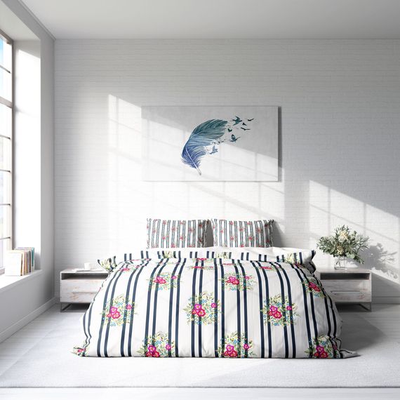 Комплект постільної linen MonoHome Ribbon 3D з бавовняного сатину, 200x220 см, з оригінальним дизайном і яскравими кольорами, комфортний сон - фото 3