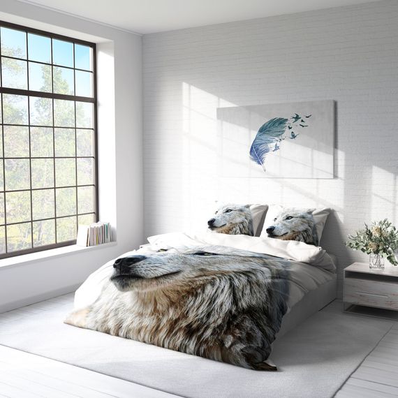 Набір постільної білизни MonoHome Wolf 3D з бавовняного сатину двоспальний, 200х220 см, живі кольори, якісний матеріал, комфортний сон, без зморшок - фото 2