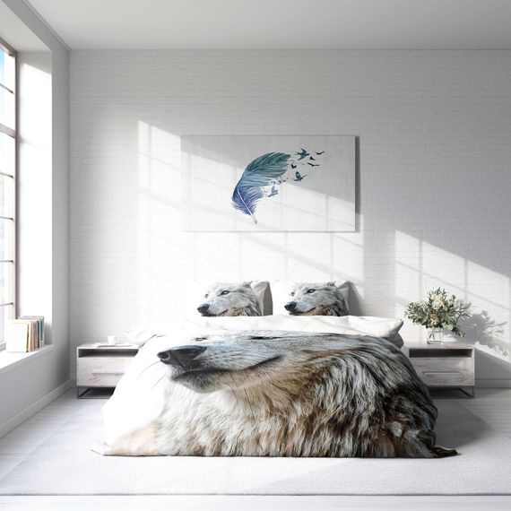 Набір постільної білизни MonoHome Wolf 3D з бавовняного сатину двоспальний, 200х220 см, живі кольори, якісний матеріал, комфортний сон, без зморшок - фото 3