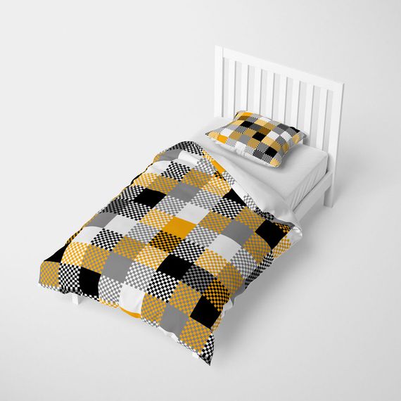 مجموعة غطاء لحاف فردي من MonoHome Checkers ثلاثية الأبعاد من القطن الساتان - صورة 2