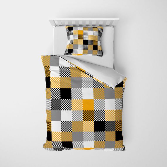 مجموعة غطاء لحاف فردي من MonoHome Checkers ثلاثية الأبعاد من القطن الساتان - صورة 3