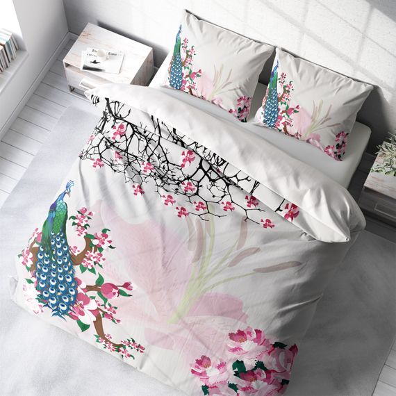 MonoHome Peacock 3D Cotton Satin Double Duvet Cover Set - photo 1