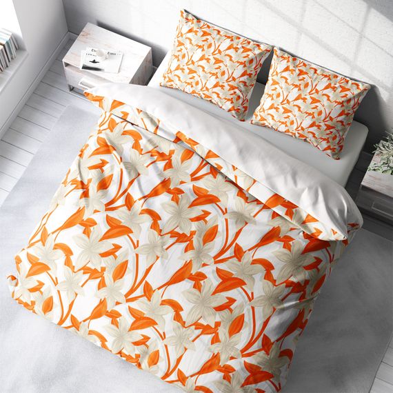 Модний комплект постільної білизни MonoHome Orange 3D з бавовняного сатину для двоспального ліжка 200x220 см з яскравими кольорами - фото 1