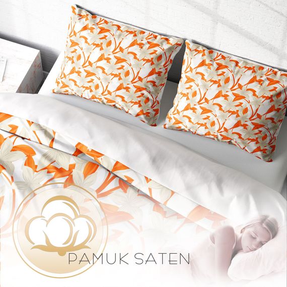 Модний комплект постільної білизни MonoHome Orange 3D з бавовняного сатину для двоспального ліжка 200x220 см з яскравими кольорами - фото 4