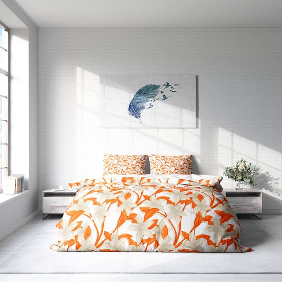 Модний комплект постільної білизни MonoHome Orange 3D з бавовняного сатину для двоспального ліжка 200x220 см з яскравими кольорами - фото 3