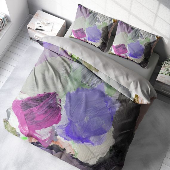 Комплект постільної білизни MonoHome Strokes 3D з бавовняного сатину, двоспальний, 200x220 см, яскраві кольори, зручний, довговічний - фото 1