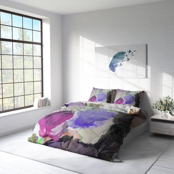 Комплект постільної білизни MonoHome Strokes 3D з бавовняного сатину, двоспальний, 200x220 см, яскраві кольори, зручний, довговічний - фото 2