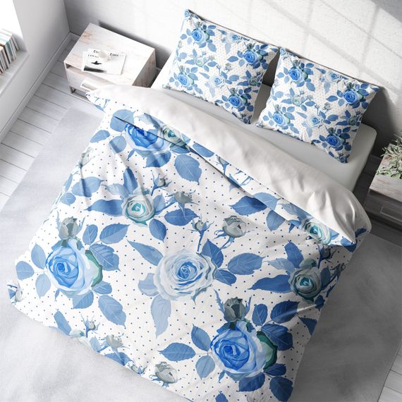 MonoHome BlueRose 3D طقم غطاء لحاف مزدوج من الساتان القطني - صورة 1