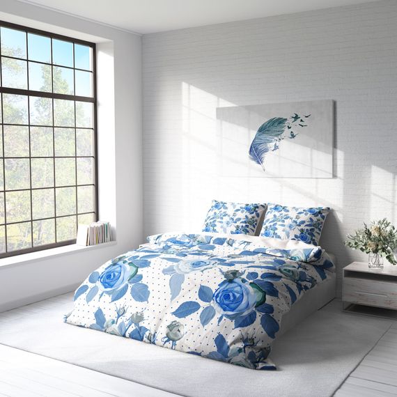 MonoHome BlueRose 3D طقم غطاء لحاف مزدوج من الساتان القطني - صورة 2