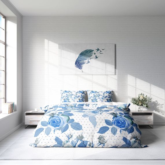 MonoHome BlueRose 3D طقم غطاء لحاف مزدوج من الساتان القطني - صورة 3