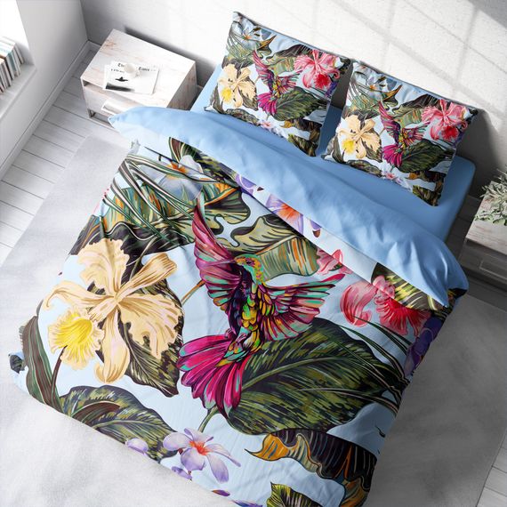 MonoHome Bird Tropik 3D Pamuk Saten Çift Kişilik Nevresim Takımı - fotoğraf 1