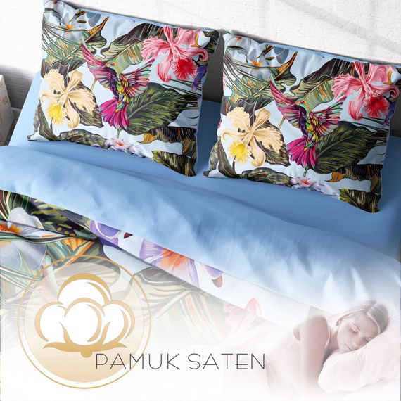 MonoHome Bird Tropik 3D Pamuk Saten Çift Kişilik Nevresim Takımı - fotoğraf 4