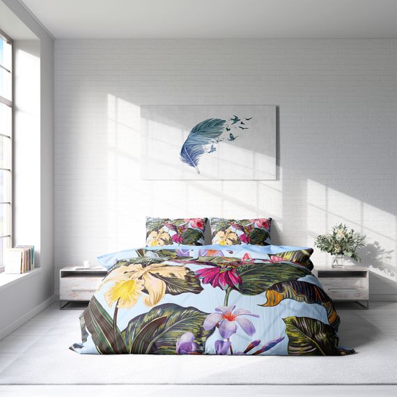 MonoHome Bird Tropik 3D Pamuk Saten Çift Kişilik Nevresim Takımı - fotoğraf 3