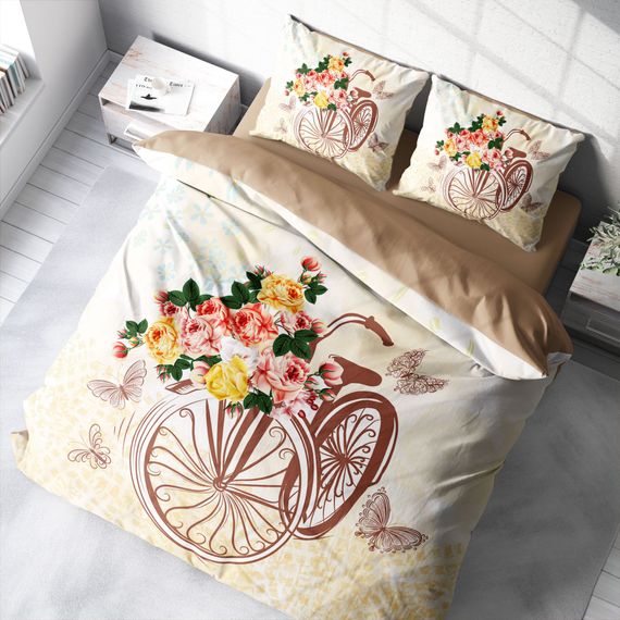 Бавовняний сатиновий комплект постільної білизни MonoHome Bicycle 3D на двоспальне ліжко 200x220 см з оксфордськими наволочками - фото 1