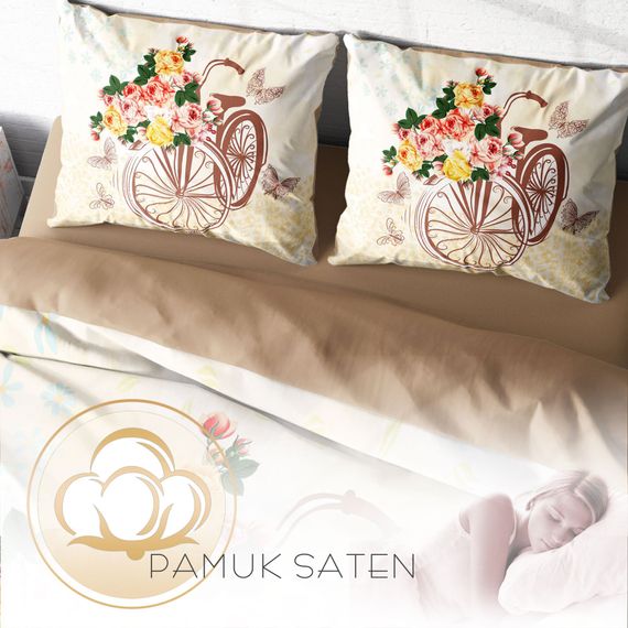 Бавовняний сатиновий комплект постільної білизни MonoHome Bicycle 3D на двоспальне ліжко 200x220 см з оксфордськими наволочками - фото 4