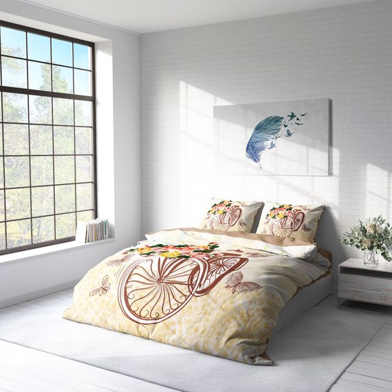 Бавовняний сатиновий комплект постільної білизни MonoHome Bicycle 3D на двоспальне ліжко 200x220 см з оксфордськими наволочками - фото 2