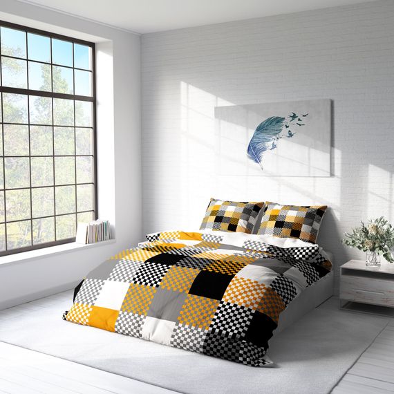 MonoHome Checkers 3D طقم غطاء لحاف مزدوج من الساتان القطني - صورة 2