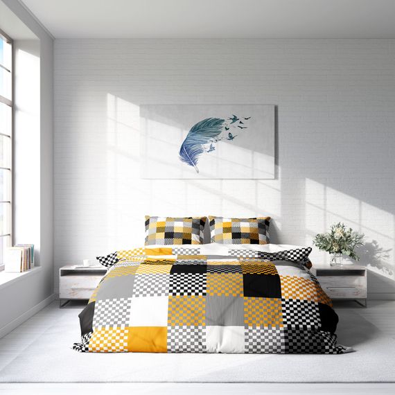 MonoHome Checkers 3D طقم غطاء لحاف مزدوج من الساتان القطني - صورة 3