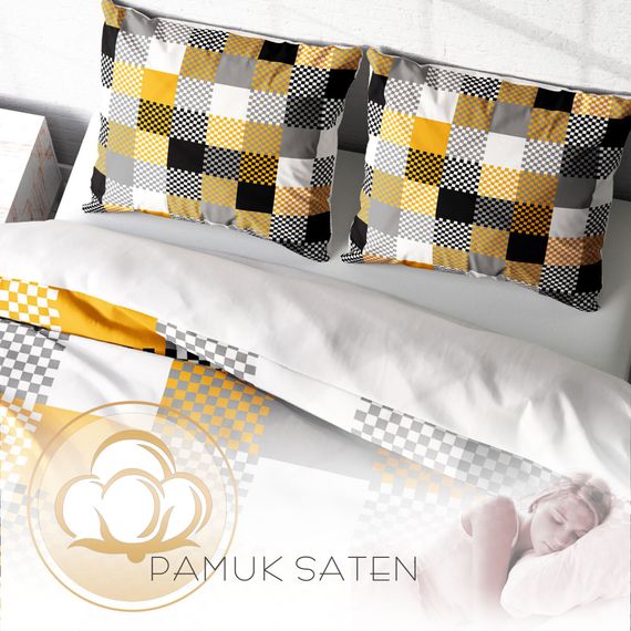 MonoHome Checkers 3D طقم غطاء لحاف مزدوج من الساتان القطني - صورة 4