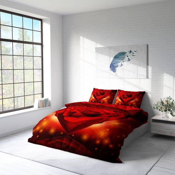 MonoHome Valentine's Day Cotton Satin Double Duvet Cover Set Love Red - photo 2