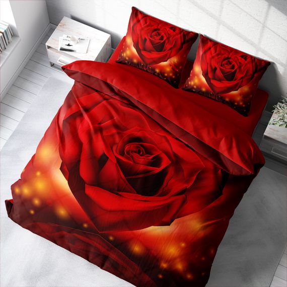 MonoHome Valentine's Day Cotton Satin Double Duvet Cover Set Love Red - photo 1