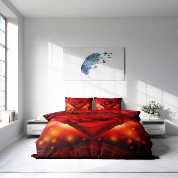 MonoHome Valentine's Day Cotton Satin Double Duvet Cover Set Love Red - photo 3