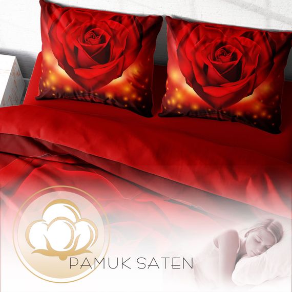 MonoHome Valentine's Day Cotton Satin Double Duvet Cover Set Love Red - photo 4