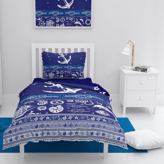 Односпальний комплект постільної білизни MonoHome Okyanusta 3D з бавовняного сатину 160x220 см з яскравими кольорами та оксфордською наволочкою - фото 1