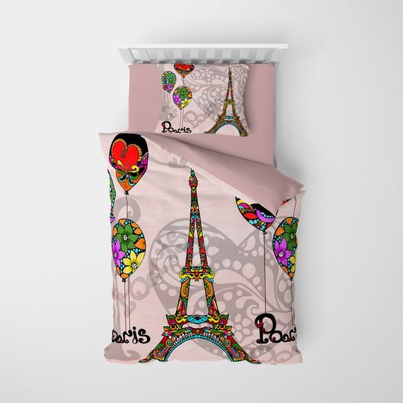 Набір постільної білизни MonoHome Soft Paris 3D з бавовняного сатину на один спальний місце 160x220 см з яскравим цифровим друком - фото 3