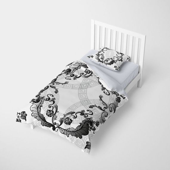 MonoHome Silver طقم غطاء لحاف مفرد من الساتان القطني ثلاثي الأبعاد من Baroq - صورة 2