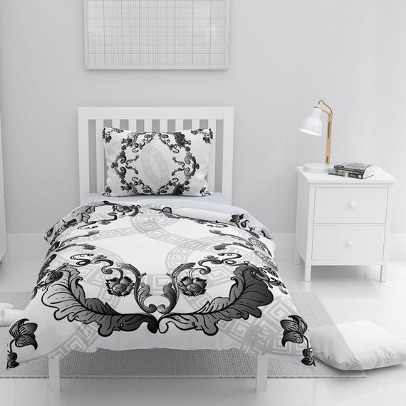 MonoHome Silver طقم غطاء لحاف مفرد من الساتان القطني ثلاثي الأبعاد من Baroq - صورة 1