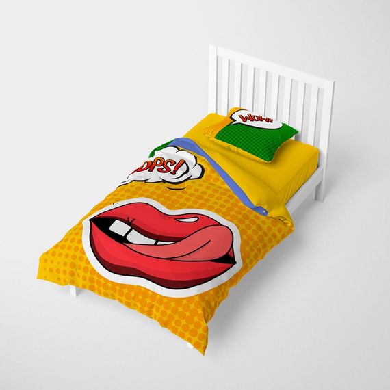 МоноХаус Ooops Lips 3D Хлопок атласный комплект постельного белья для одного, 160x220 см, цифровая печать, яркие цвета, гарантированное качество - фото 2