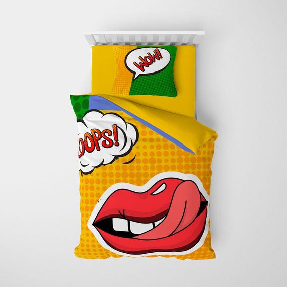 МоноХаус Ooops Lips 3D Хлопок атласный комплект постельного белья для одного, 160x220 см, цифровая печать, яркие цвета, гарантированное качество - фото 3