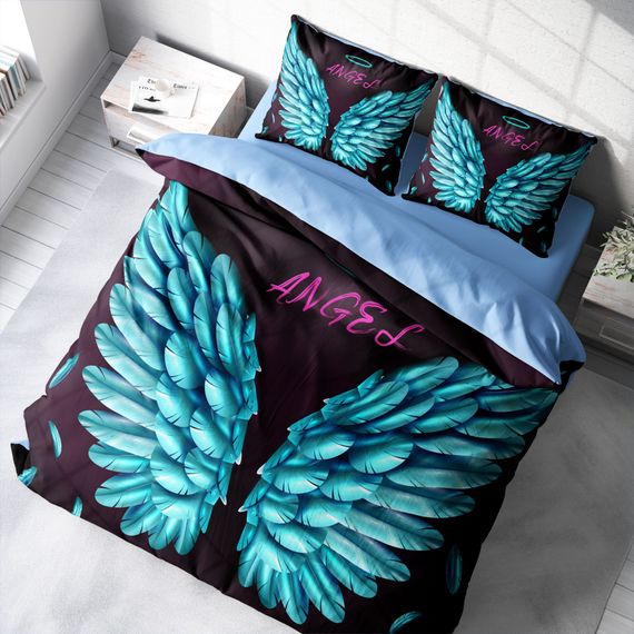 Monohome Blue Wing 3D Pamuk Saten Çift Kişilik Nevresim Takımı - fotoğraf 1