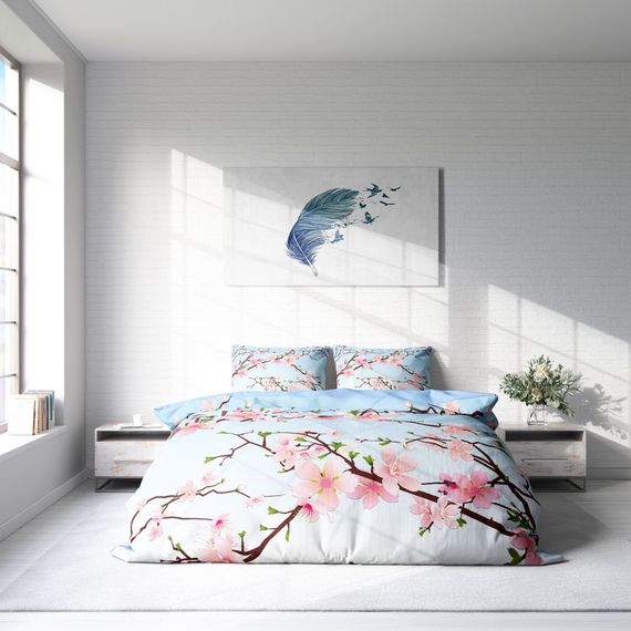 Monohome Chery Blosom 3D Pamuk Saten Çift Kişilik Nevresim Takımı - fotoğraf 3