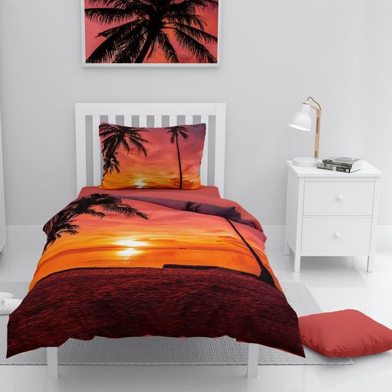 Набор постельного белья Monohome "Закат" из 3D хлопка сатина, односпальный, 160x220 см, яркие цвета, качественная ткань, специальная упаковка - фото 1