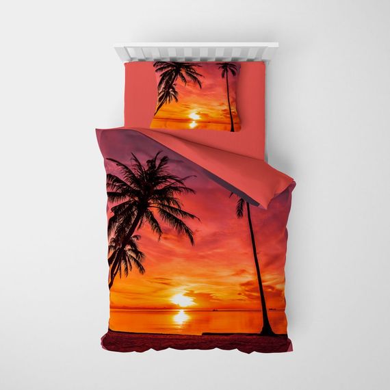 Набор постельного белья Monohome "Закат" из 3D хлопка сатина, односпальный, 160x220 см, яркие цвета, качественная ткань, специальная упаковка - фото 3