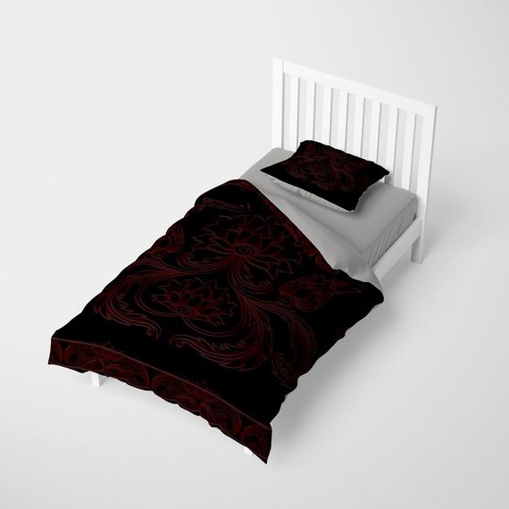 طقم غطاء لحاف مفرد من الساتان القطني ثلاثي الأبعاد باللون الأسود الباروكي Monohome - صورة 2